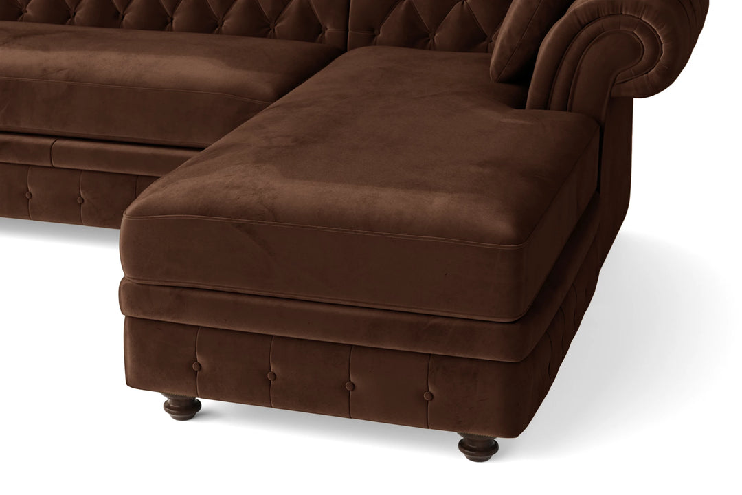 Pesaro 4 Seater Right Hand Facing Chaise Lounge Corner Sofa Coffee Brown Velvet