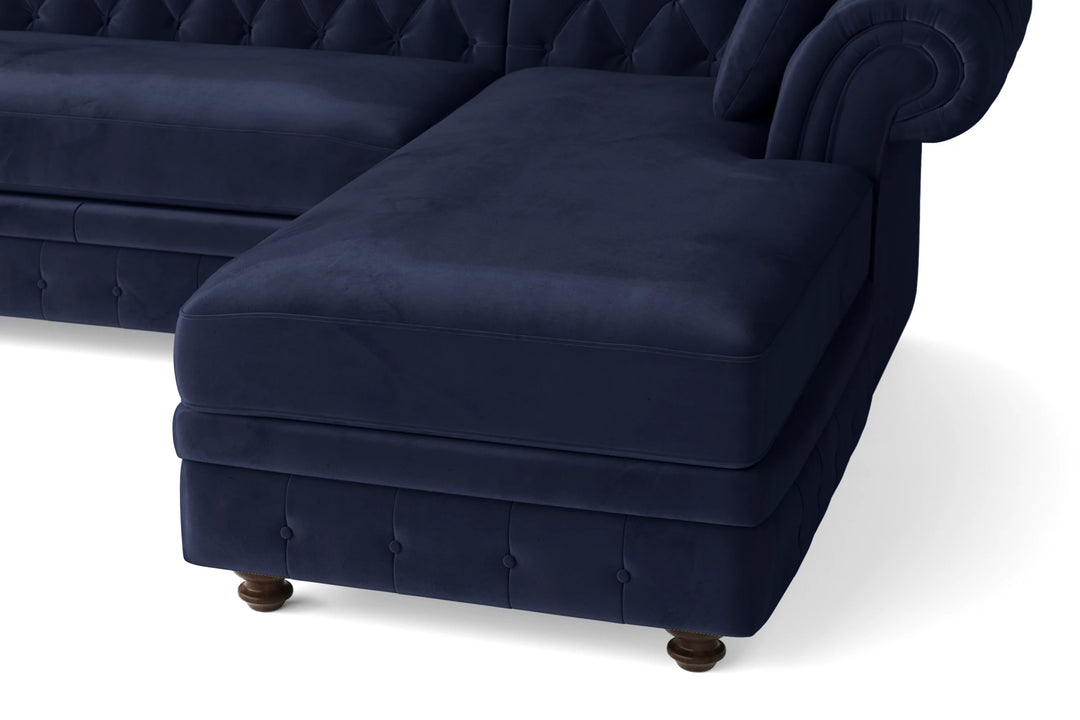 Pesaro 4 Seater Right Hand Facing Chaise Lounge Corner Sofa Dark Blue Velvet
