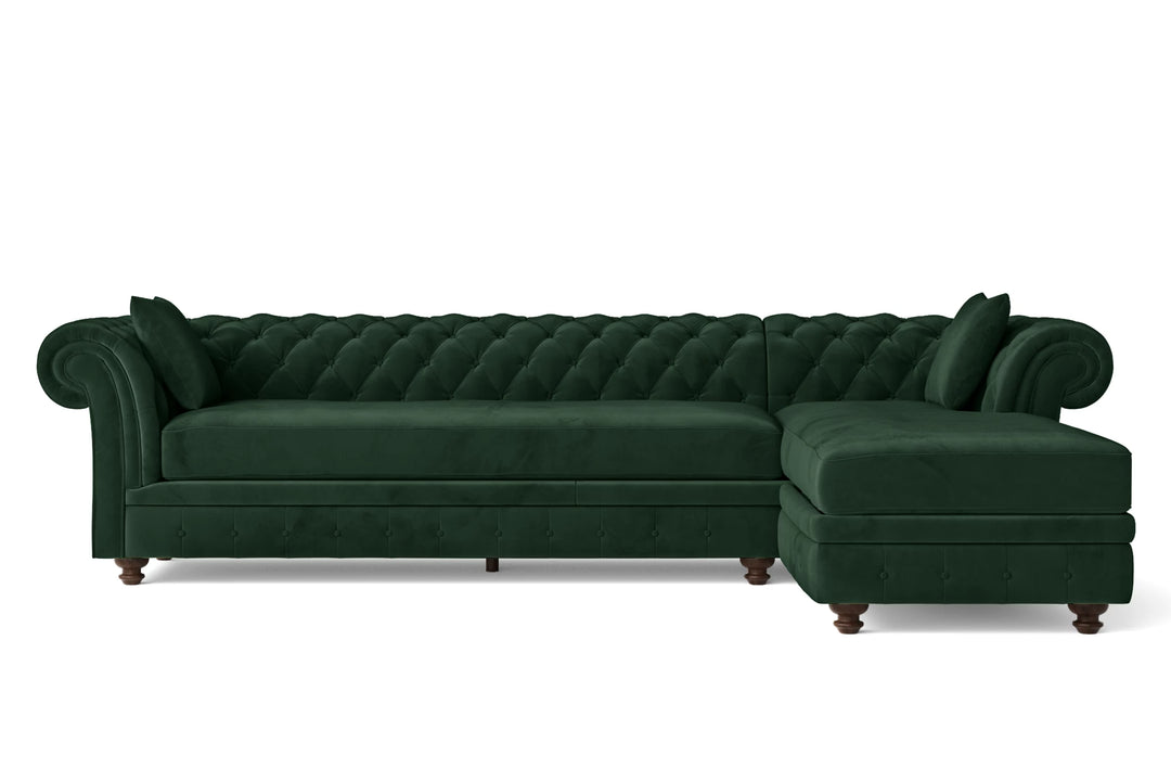 Pesaro 4 Seater Right Hand Facing Chaise Lounge Corner Sofa Green Velvet