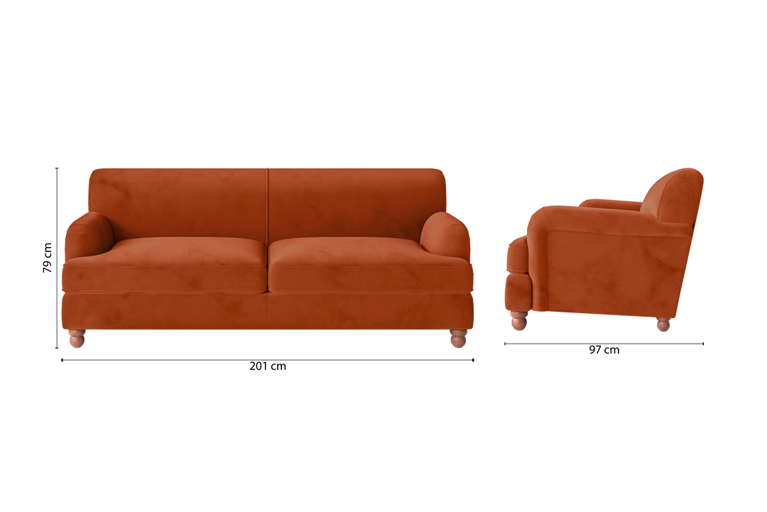 Pisa 3 Seater Sofa Orange Velvet