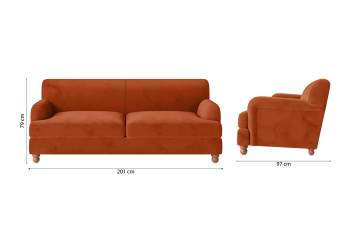 Pisa 3 Seater Sofa Orange Velvet