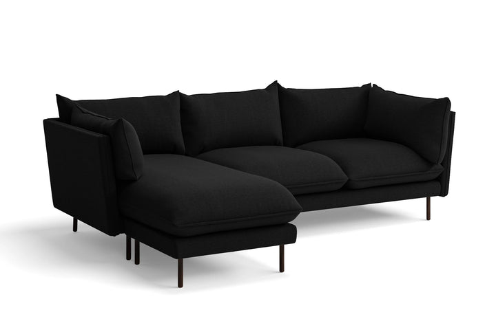 Pistoia 3 Seater Left Hand Facing Chaise Lounge Corner Sofa Black Linen Fabric