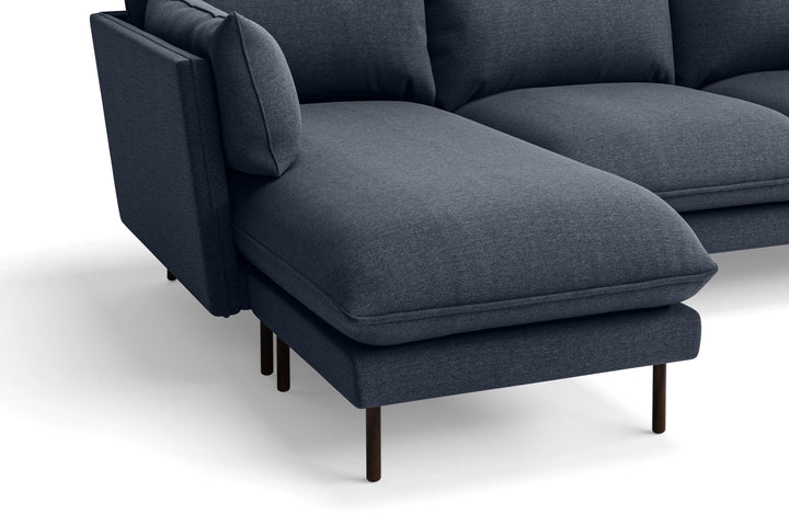Pistoia 3 Seater Left Hand Facing Chaise Lounge Corner Sofa Dark Blue Linen Fabric