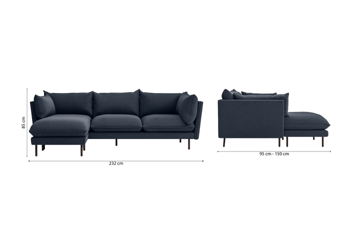Pistoia 3 Seater Left Hand Facing Chaise Lounge Corner Sofa Dark Blue Linen Fabric
