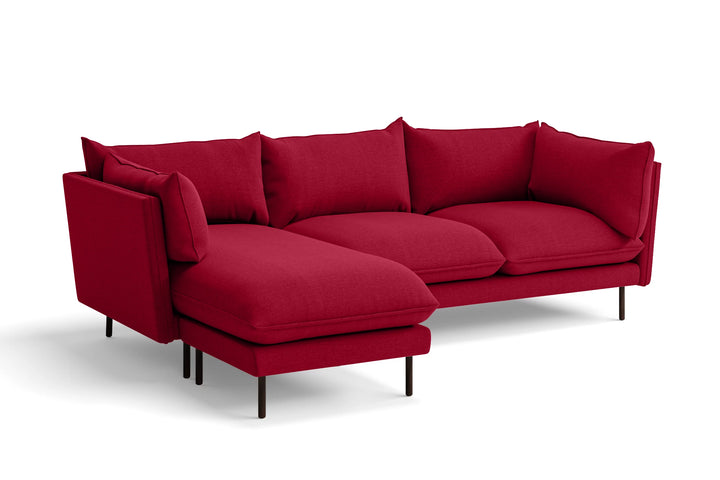 Pistoia 3 Seater Left Hand Facing Chaise Lounge Corner Sofa Red Linen Fabric