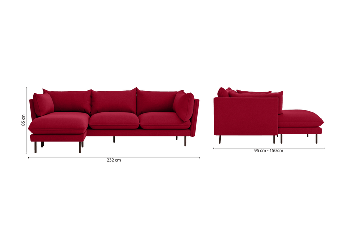 Pistoia 3 Seater Left Hand Facing Chaise Lounge Corner Sofa Red Linen Fabric