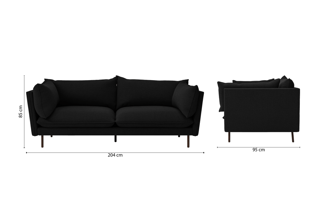 Pistoia 3 Seater Sofa Black Linen Fabric