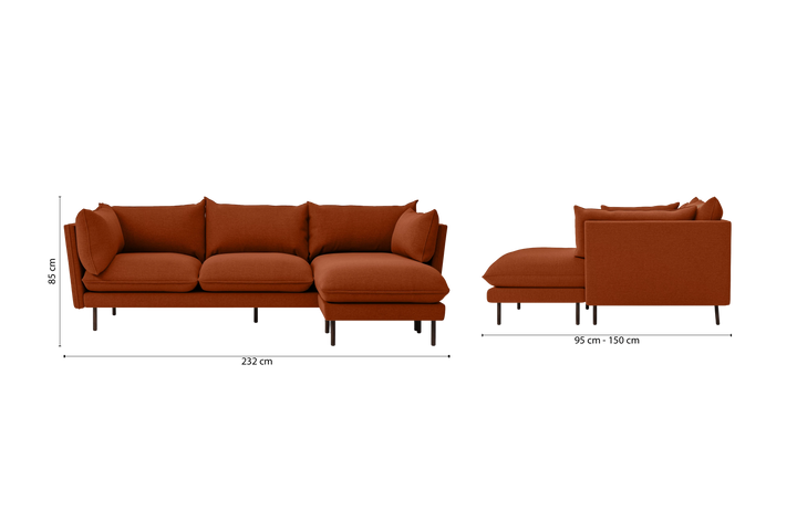 Pistoia 3 Seater Right Hand Facing Chaise Lounge Corner Sofa Orange Linen Fabric