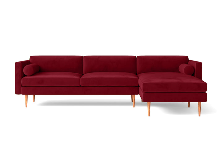 Salerno 3 Seater Right Hand Facing Chaise Lounge Corner Sofa Red Velvet