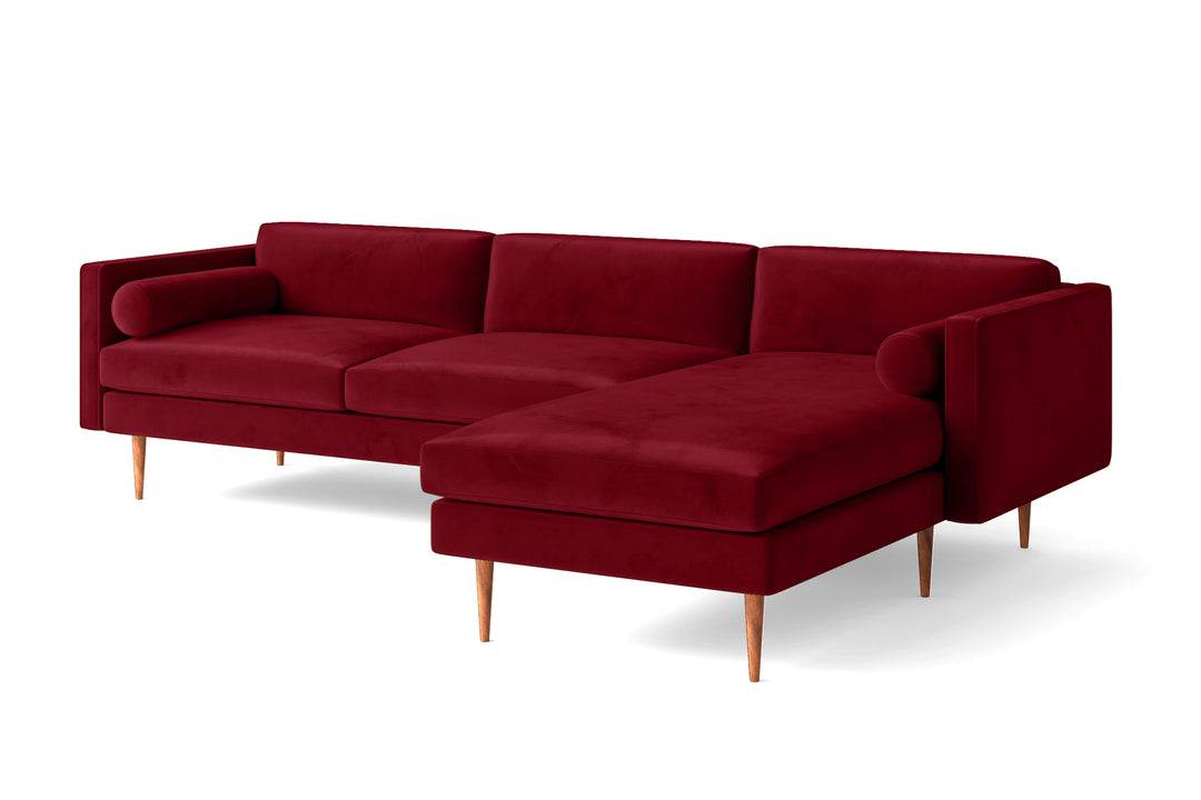 Salerno 3 Seater Right Hand Facing Chaise Lounge Corner Sofa Red Velvet