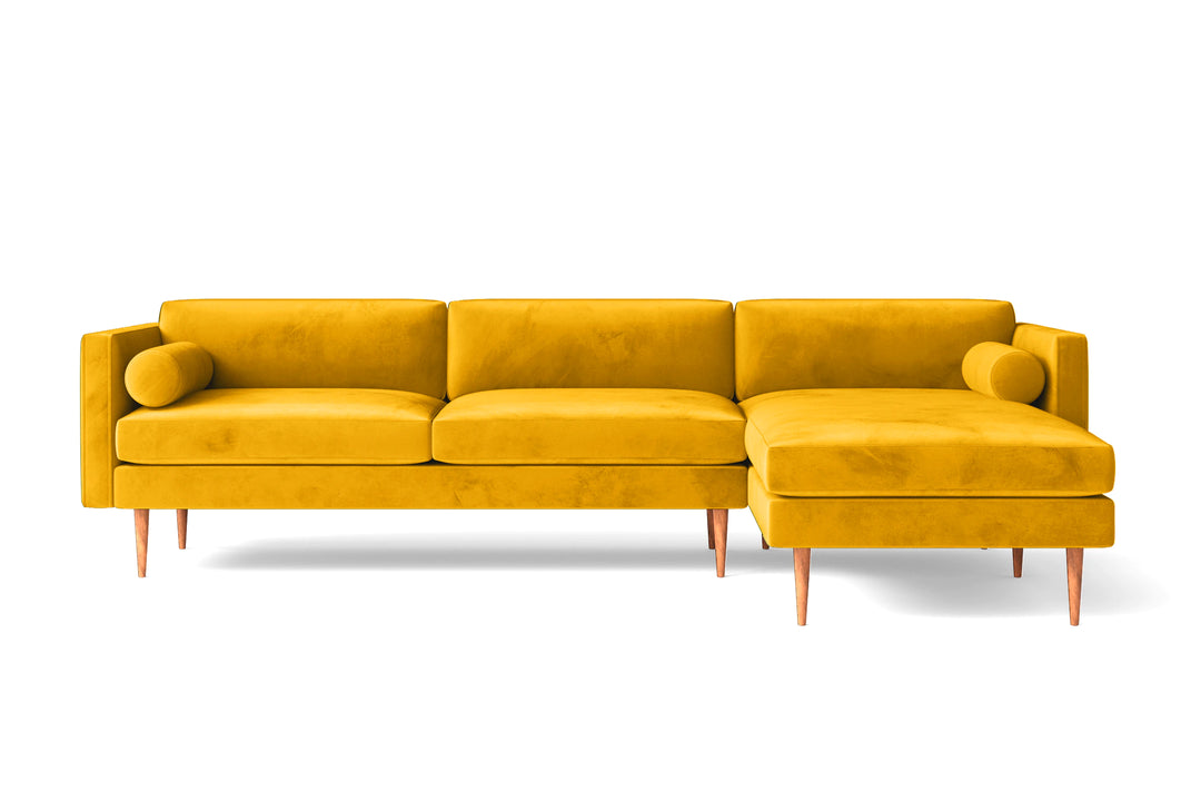 Salerno 3 Seater Right Hand Facing Chaise Lounge Corner Sofa Yellow Velvet