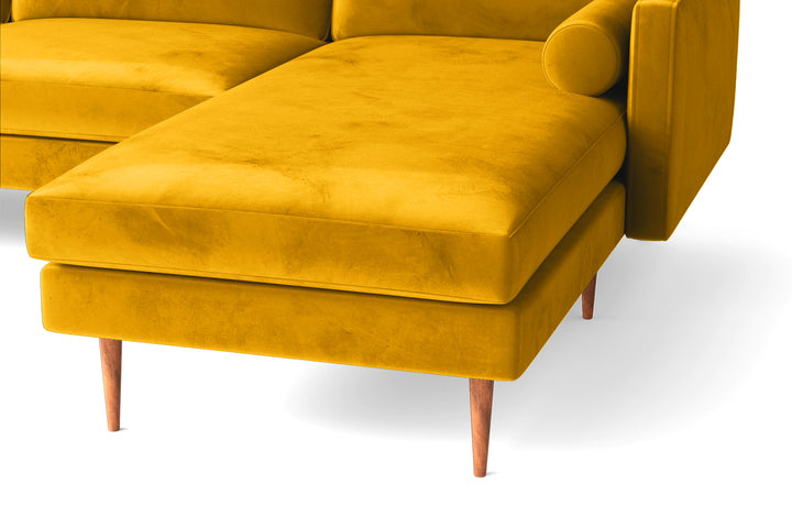Salerno 3 Seater Right Hand Facing Chaise Lounge Corner Sofa Yellow Velvet