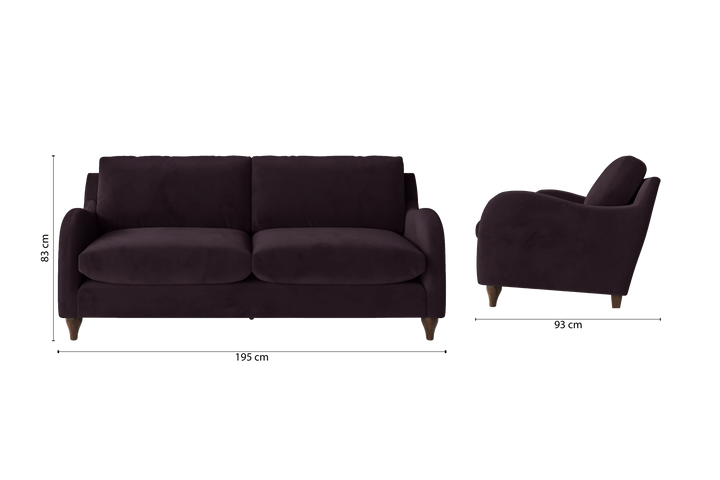 Sallisaw 3 Seater Sofa Purple Velvet