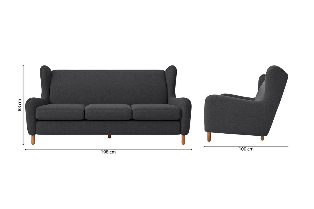 Sassari 3 Seater Sofa Dark Grey Linen Fabric