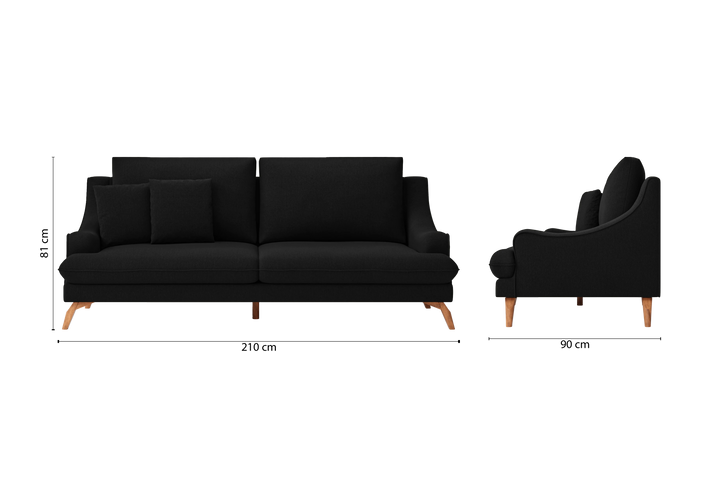 Savona 3 Seater Sofa Black Linen Fabric