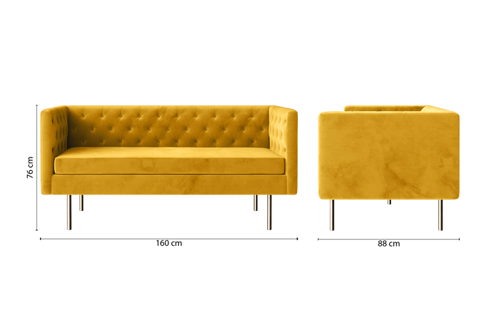 Spezia 2 Seater Sofa Yellow Velvet