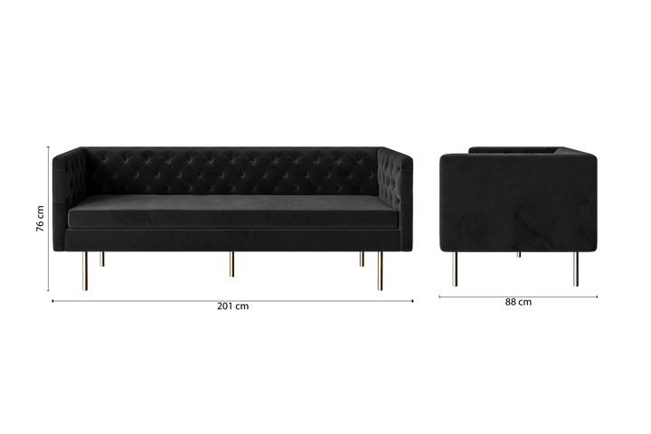 Spezia 3 Seater Sofa Black Velvet