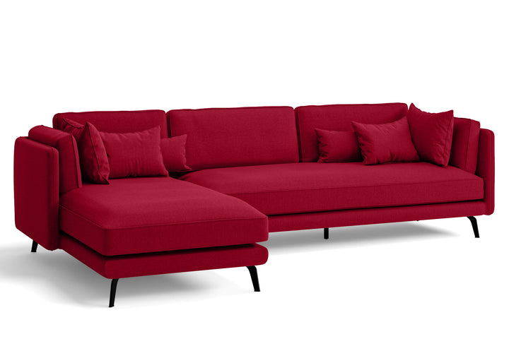 LIVELUSSO Chaise Lounge Sofa Velletri 4 Seater Left Hand Facing Chaise Lounge Corner Sofa Red Linen Fabric