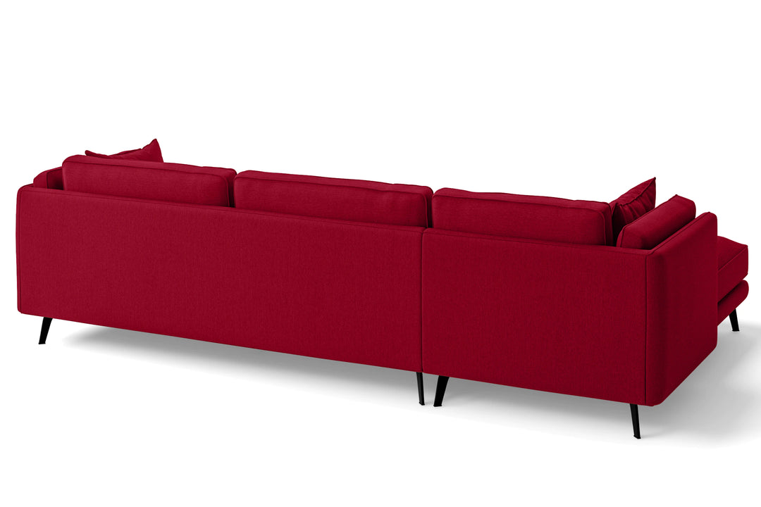 LIVELUSSO Chaise Lounge Sofa Velletri 4 Seater Left Hand Facing Chaise Lounge Corner Sofa Red Linen Fabric
