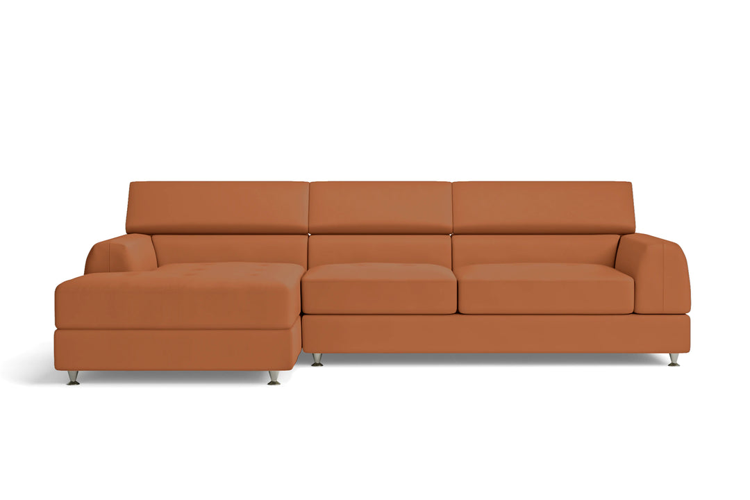 Vicenza 3 Seater Left Hand Facing Chaise Lounge Corner Sofa Tan Brown Leather