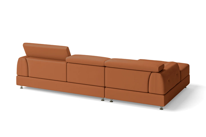 Vicenza 3 Seater Left Hand Facing Chaise Lounge Corner Sofa Tan Brown Leather