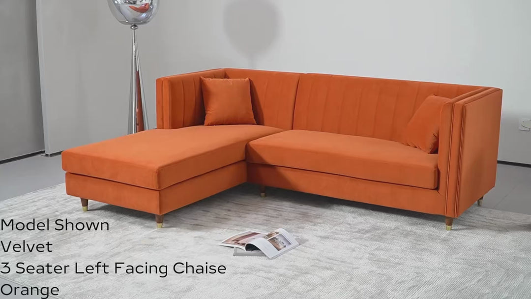 Tivoli-Sofa-3-Seats-Left-Hand-Facing-Chaise-Lounge-Corner-Sofa-Velvet-Orange